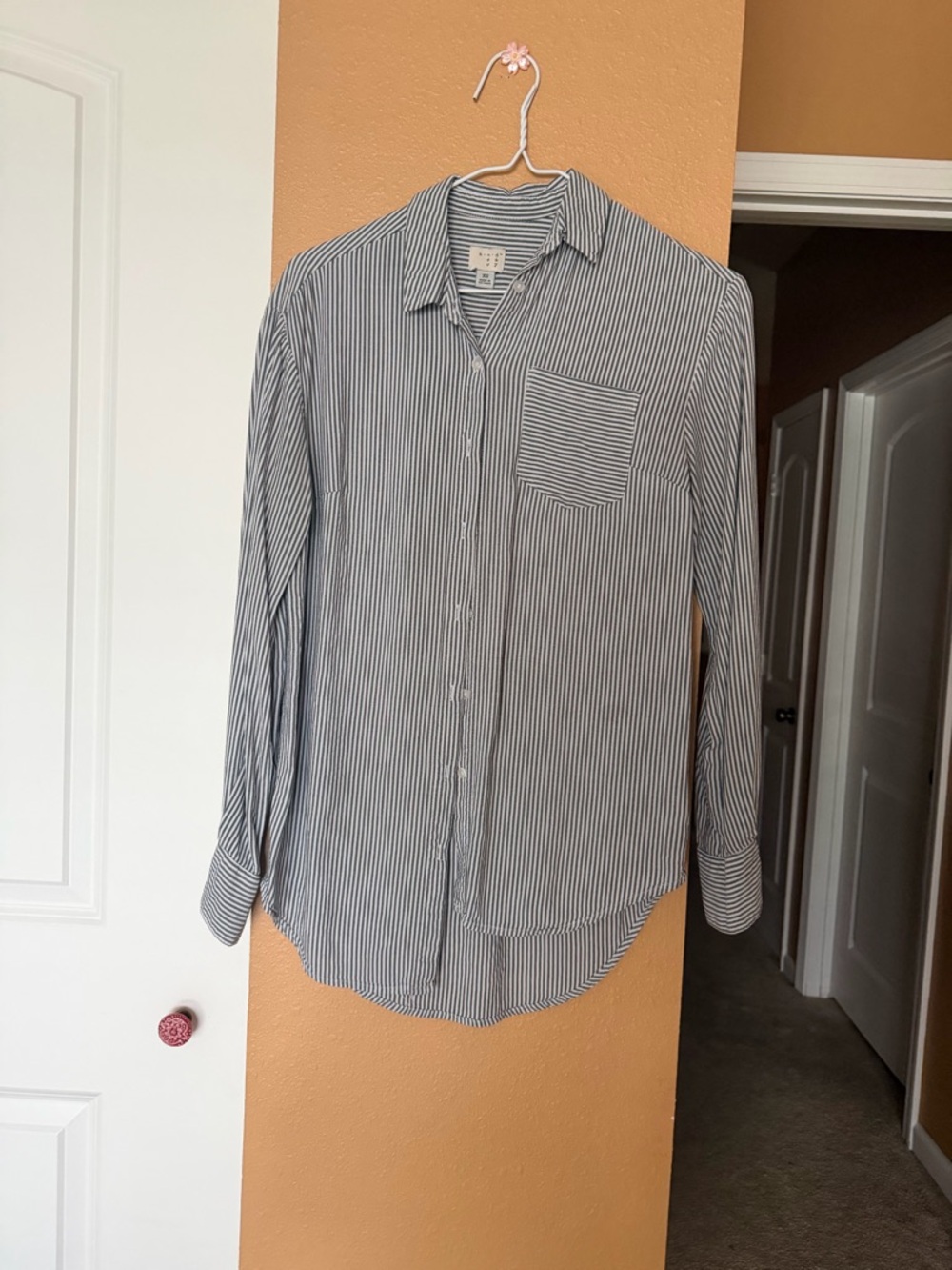 a new day Black & White Vertical Stripe Button-Down Shirt